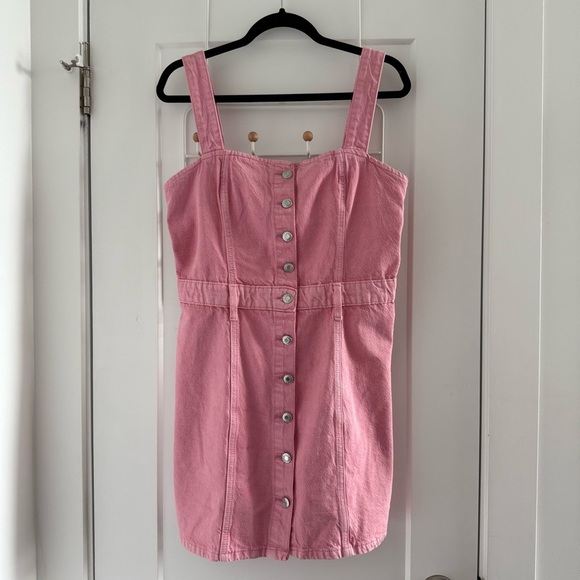 Mango pastel powder pink denim button mini dress - size 6 (Medium) - Picture 5 of 6